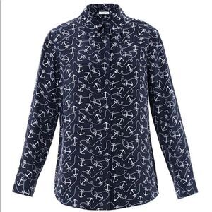 Equipment anchor print silk button down blouse